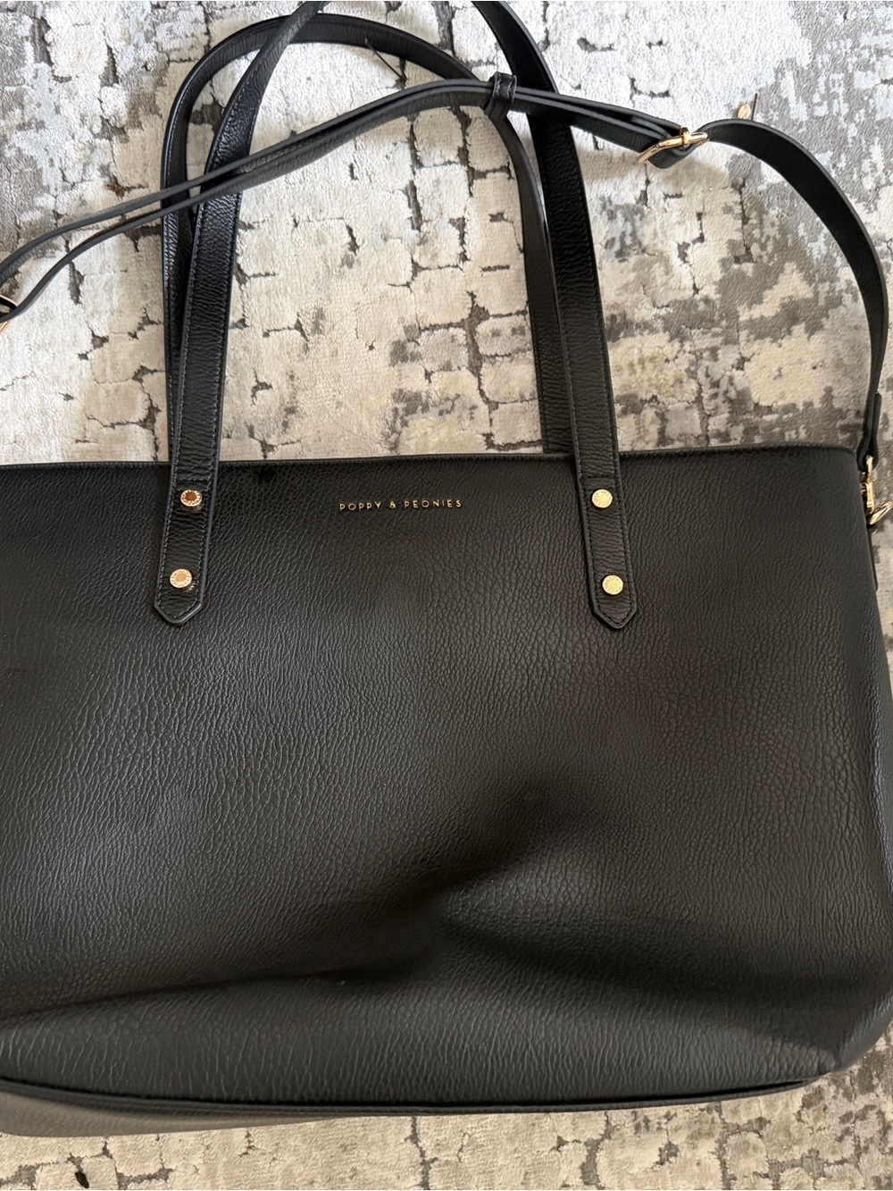 Poppy & Peonies Black Go Getter Tote with Gold Accents new without tag
